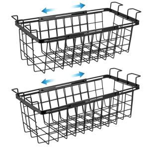 웨테니 2팩 확장형 냉동고 정리함, 가슴 냉동고용 조절 가능한 와이어 바구니, 걸이 손잡이가 있는 깊은 보관함, 15.6인치에서 24.3인치로 확장(블랙)