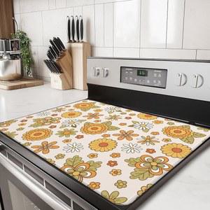 옐로 플라워 전기 스토브 상단 커버 프로텍터-추상 유리 플랫 매트 오븐 인덕션 쿡탑 매트, 조리대 내열성 식기 건조 매트용