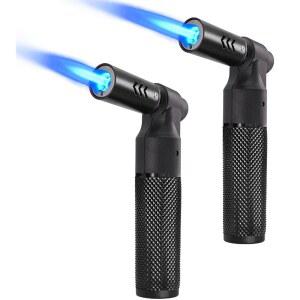 럭스가이즈 2팩 부탄 토치 라이터 리필 가능한 제트 화염 휴대용 미니 방풍 캠핑 베이킹 요리용 납땜 바비큐 그릴( 미포함)