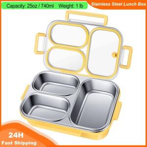 스테인리스 스틸 도시락 25온스 (750ml) 새지 않는 3칸 분리형  성인용 - 18/8 벤토 학교 사무실 야외 활동