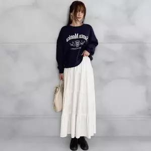 여성 프릴 티어드 일상 시즌리스 롱스커트