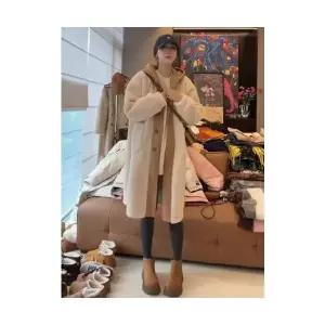 엘럽 여자 야구 점퍼 도톰한 하프 후드 스웨이드 코트 가을 겨울 털 일체형 퍼 원템4