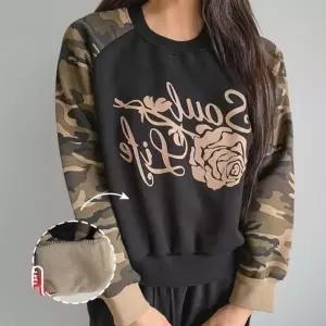 [옷자락]여성 일상 스트리트 카모 기모 맨투맨