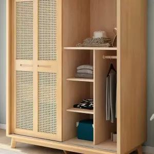 라탄옷장 침실 키큰 옷장 우드 원목 이불장 슬라이딩