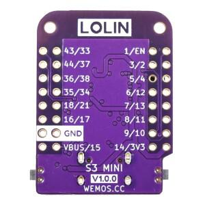 호환 S3 미니 V1.0.0 - LOLIN WIFI 블루투스 IOT 보드 기반 ESP32-S3FH4R2 4MB 플래시 PSRAM MicroPython