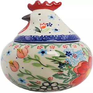 비쿠자 빈티지 플라워 패턴 세라믹 설탕 그릇 뚜껑이 있는 수탉 모양 소금 가정 및 주방용 레트로 콕 볼