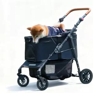 중대형견용 개 유모차 접이식 반려동물 강아지 고양이 카트용 최대 66파운드(모든 지형 4륜 조절식 손잡이