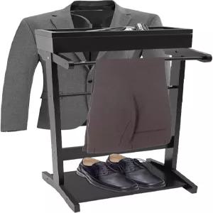 남성용 의류 발렛 스탠드 홀더 코트 랙 행거 남녀용 정장 상단 트레이와 수납 정리함이 있는 우드 바지 바