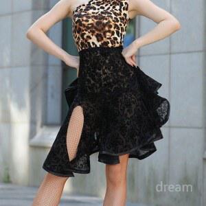 라틴댄스복 레이스 스플릿 아이즈 라인댄스 공연복 브이넥 쉬폰 모이먼 댄스바지 에어로빅복