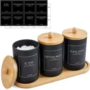 큐팁 홀더 욕실 세트 3팩 트레이 13.5온스 코튼 원형 볼 패드 면봉 치실 픽 디스펜서 정리함 및 보관 용기