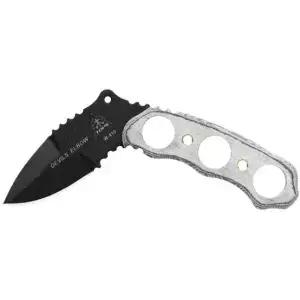 톱 나이프 데블스 엘보우 XL 풀 탱 고정 블레이드- 블랙 트랙션 코팅- 회전 스프링 스틸 클립이 포함된