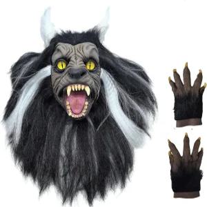 HIMJOK 할로윈 성대모사 마이클 풀 늑대인간 마스크 라텍스 스릴 나이트 마스크와 발톱이 있는 볼 소름