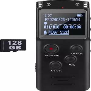 128GB 초대형 화면 디지털 음성 녹음기 강의/회의/수업용 녹음 재생/암호/가변 속도/테이프 레코더 기능