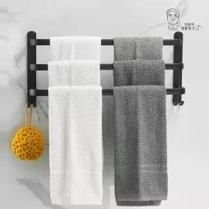 모던블랙 무타공 3단 수건 타올걸이 호텔식 욕실용품 수건걸이 접이식 욕실