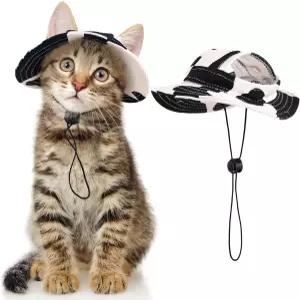 덴트런 고양이 모자 - 귀 구멍이 있는 카우보이 작은 반려동물 생일 파티 의상 미니 솜브레로 치와와 비니