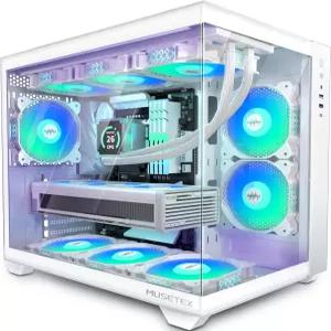 MUSETEX ATX PC 케이스 6개의 PWM ARGB 팬 사전 설치 360MM RAD 지원 타입-C 게이밍 270° 풀 뷰 강화 유리