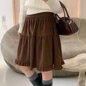 여자 코듀로이 프릴 캉캉 플레어 겨울 스커트