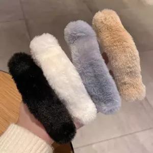 여성 고급스런 일자집게핀 인조퍼 부드러운 겨울 예쁜