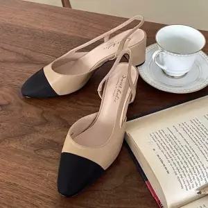 [하프클럽/]치마 원피스 구두 여성 하객룩 결혼식 배색 슬링백 힐