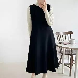 [하프클럽/옷자락]여자 겨울하객룩 플레어 절개 민소매 기모 롱원피스