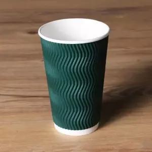 일회용 3중 단열컵 웨이브 그린 칼라 510ml(16온스) 커피 종이컵 100개