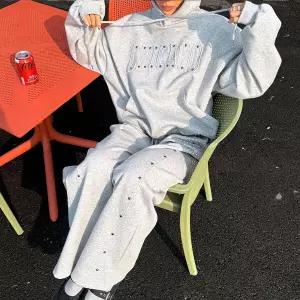 여자 레터링 캥거루 박시 후드티 밴딩 리벳팬츠 세트