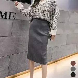 여성 하이웨스트 골지 뒷트임 스커트 니트 치마