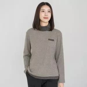 엄마옷 마담4060 줄가라배색기모폴라티셔츠-QTE2601006-