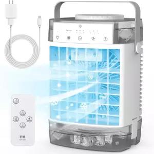 1600ml 휴대용 에어컨 원격 강력한 증발식 3단 속도 7색 LED 및 타이머 침실용 개인용 미니