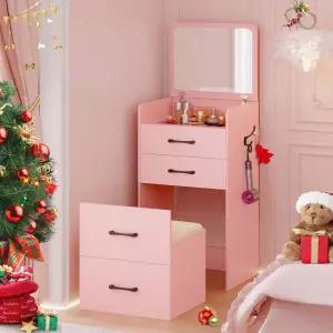 침실용 플립탑 거울이 있는 구렐 3 in 1 베니티 데스크 눈에 보이는 유리 책상이 소형 서랍 3개가 메이크업