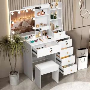 코스템 배니티 미러(라이트 데스크 및 의자 포함) 서랍 캐비닛 5개 대형 HD 미러 메이크업 책상 포함