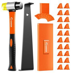 세이커 라미네이트 바닥재 도구, 60개의 스페이서가 있는 63피스 목재 설치 키트, 탭핑 블록, 풀 바, 고무 망치