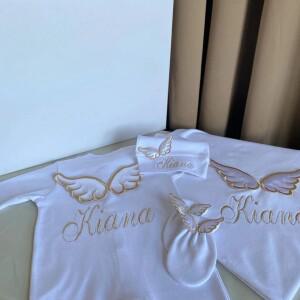 무라식  Dollbling 3pcs 플러스 담요 날개 의상  이름 자수 Sweetwood 선물 세트 아기 잠옷 모자 환영 홈