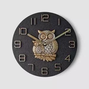 부엉이 블랙 무타공 거실 인테리어 무소음 벽시계 (KYR-W98596D)
