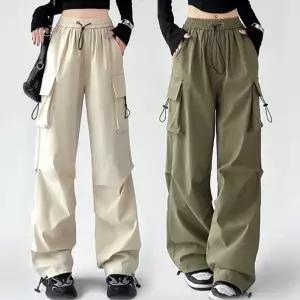 여자 카고 조거팬츠 스트링 와이드 밴딩 건빵바지 여 와이드팬츠 카고바지