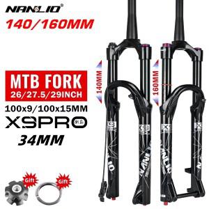 Nanlio X9 PRO 34MM 자전거 서스펜션 포크 26 27.5인치 29인치 MTB 댐핑 오일 & 가스 수동 리모트 140/160M
