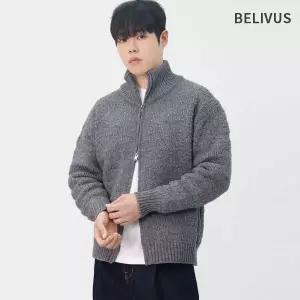 [빌리버스]남성 간절기 맘모스 텍스처 스탠드칼라 투웨이 니트 집업 BAT003