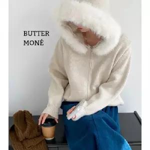 버터모네 후드 집업 니트 가디건 탈부착 퍼카라 봄가을겨울 데일리 루즈핏 여성 아우터 집업가디건