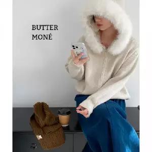 버터모네 탈부착 후드 퍼카라 니트 집업 가디건 봄 가을 겨울 여성 미니멀 캐주얼 니트아우터 집업가디건