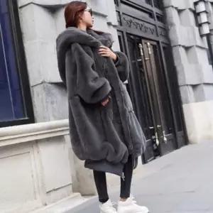 시보리 여성 겨울 코트 퍼 아우터 여자 후드 롱코트 여성 겨울코트 퍼아우터 털코트 여자 후드