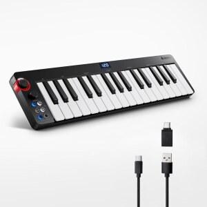 USB MIDI 키보드 컨트롤러 MINI 32키, 도너 N-32(스크린, 시퀀서, 코드, 굽힘 효과 포함), Light-up 조이스틱을 통한 Mac/PC, 음악 제작 소프트웨어, 40개의 교육 과정