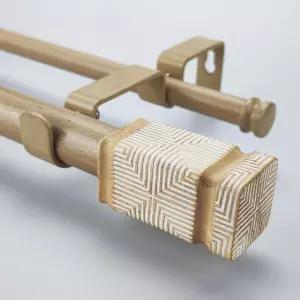 스카이플러스 리빙 러스틱 보호 스타일 더블 커튼봉 세트 조각된 사각형 피니얼 72144인치 표준 베이지