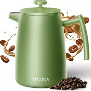 세큐라 50온스 프렌치 프레스 커피 메이커 u2013 304 스테인리스 스틸 추가 필터 단열 그린