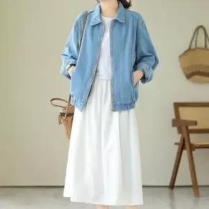 (사이즈 블루FREE)집업 청자켓 밑단 밴딩 절개 스티치 데님 겨울 방풍 아우터 바람막이 플리스 후드 다운