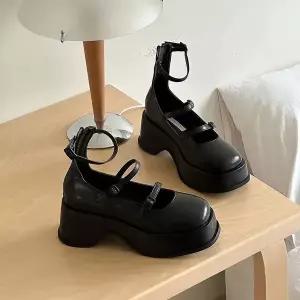 [하프클럽/]여성 스트랩 라운드토 통굽 플랫폼 로퍼 메리제인