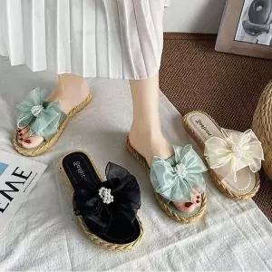 [하프클럽/]러블리 진주 리본 편한 슬리퍼 예쁜