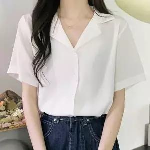 [하프클럽/]찰랑 카라 반팔 블라우스 여리여리 심플 데이트룩