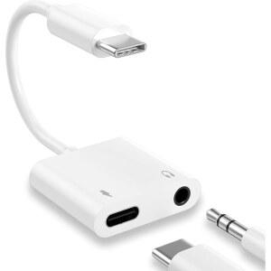 [미국배송] MFI 인증 1팩 USB C ~ 3.5MM 헤드폰 잭 어댑터 아이폰호환 15 DONGLE 2 IN 1 충전기 및 AUX 오디오 스플리터 17 16 PLUS PRO MAX 삼성제품호환 S25 S24 S23 울트라 픽셀 아이패드호환
