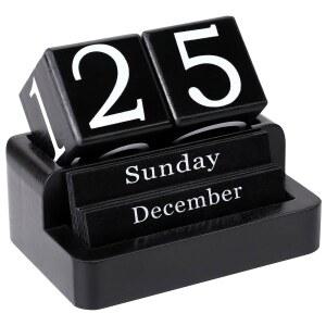 책상용 EASYYA 나무 블록 캘린더, 데일리 데스크 퍼페추얼 홈 오피스 장식용 모던 농가 에스테틱 액세서리, 교사, 교실, 재사용 가능한 연간, 블랙