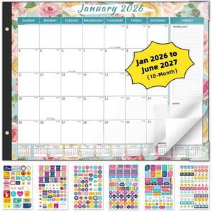 오스펠레프 2026 탁상용 달력 대형 22인치 x 17인치', 플라스틱 커버가 있는 월간 달력, 사무실, 가족용 18개월 2026년 1월 - 2027년 6월 사용, 플로럴